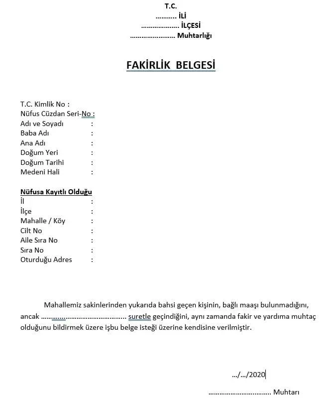 Fakirlik Belgesi