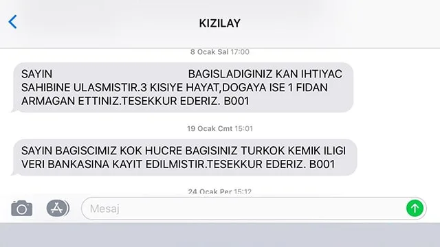 kan bağışı sms
