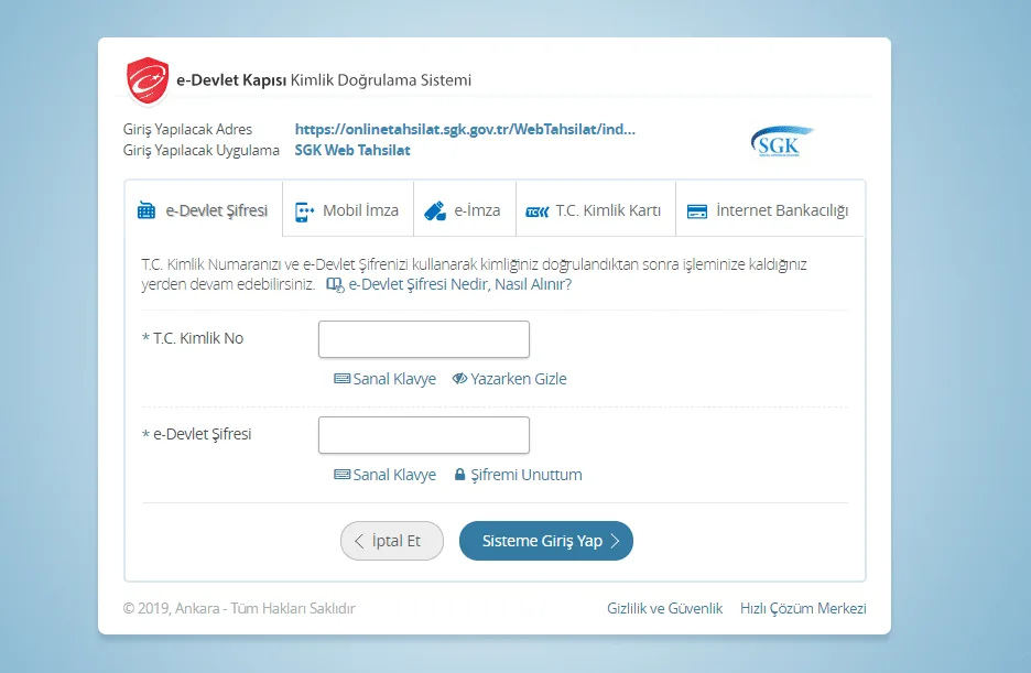 e-sgk kimlik doğrulama