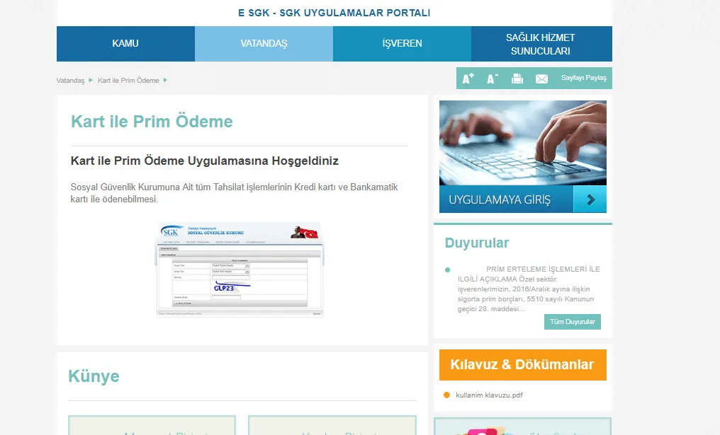e-sgk uygulamaya giriş