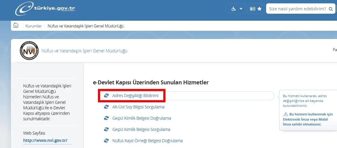 e-Devlet Üzerinden İkametgah Değişikliği