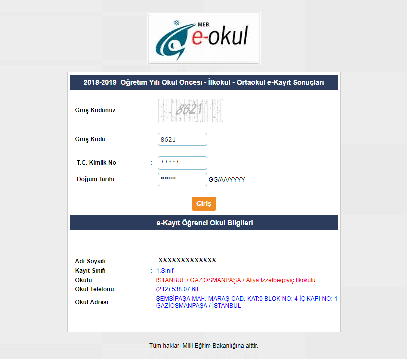 Çocuğum hangi okula gidecek? 12222 - 2020 Kayıt sorgulama e-OKUL