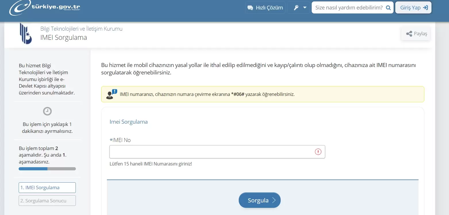 e-devlet imei sorgulama